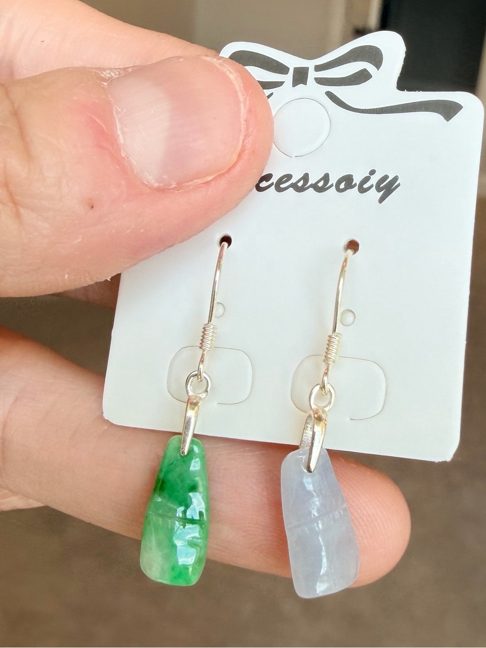 Natural Grade A Burmese Jadeite Asymmetrical Bamboo Earrings
